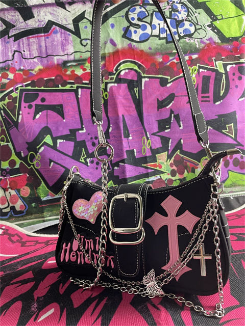 Black Cross & Pink Love Chain Bag