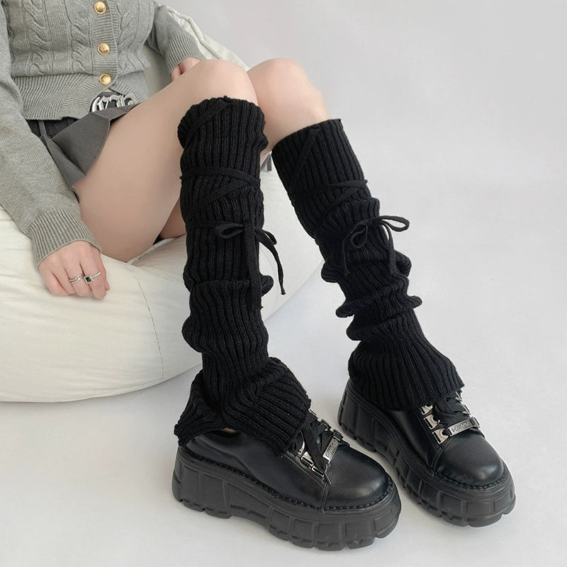 Cozy White Lace-Up Cable Legwarmers