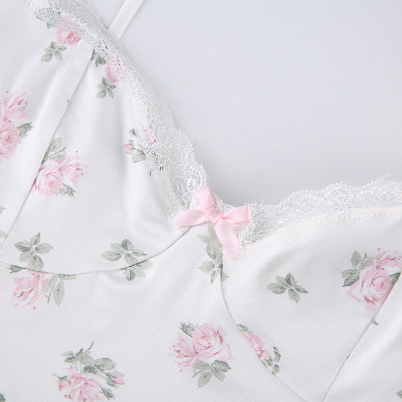 Breezy Floral Lace Trim Slip Dress