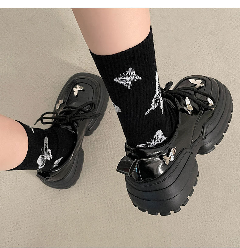 Butterfly Charm Black Boots