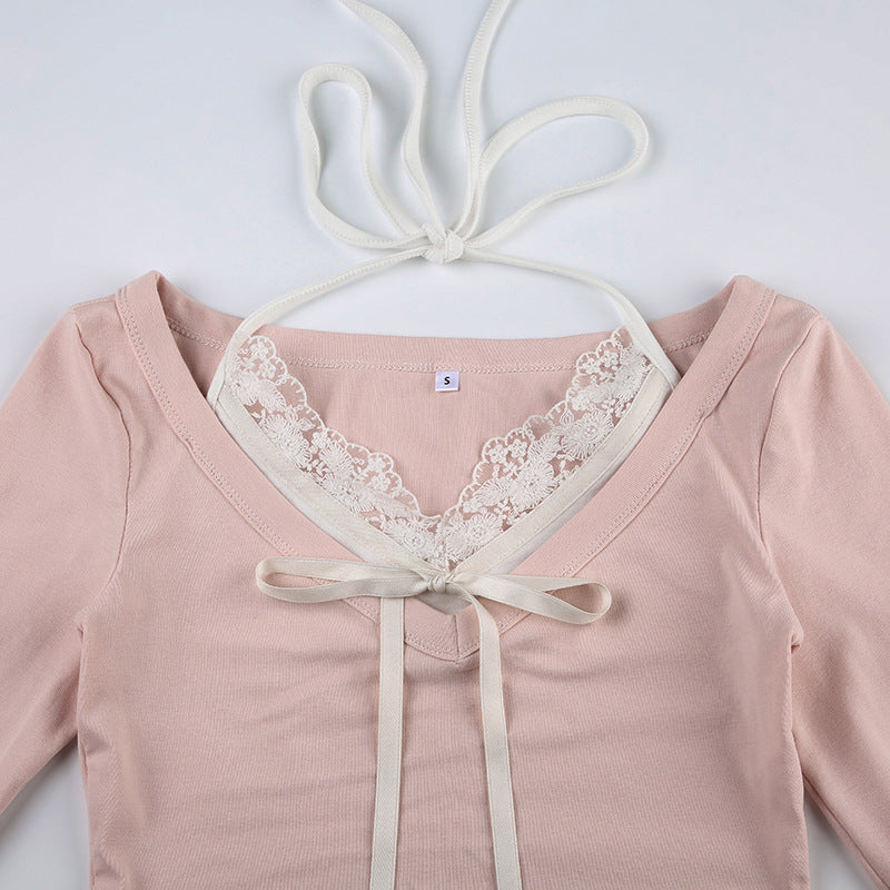 Lacey Collar Pink Bow Crop Top
