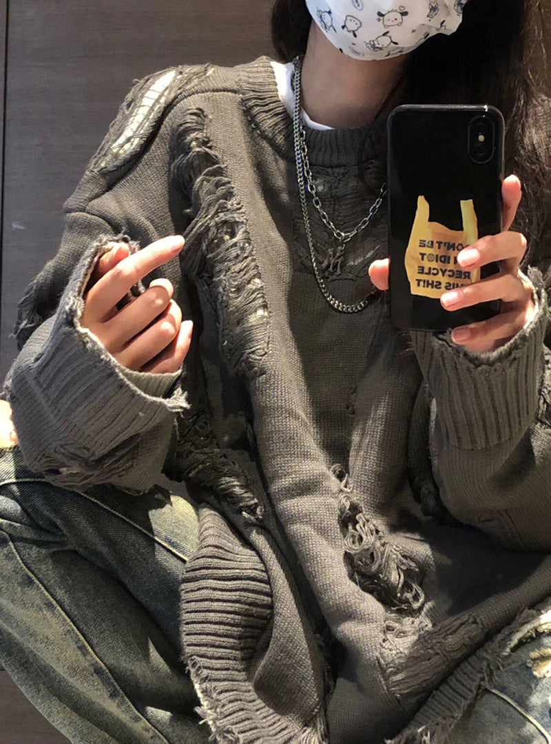 Ophelia Grey Ripped Sweater