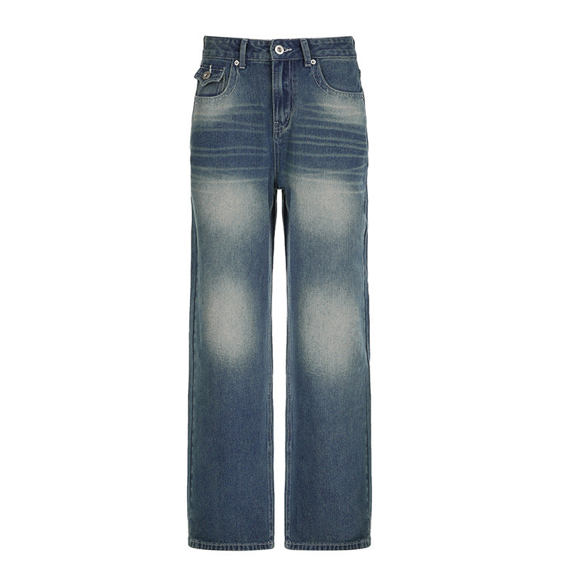 Faded Wide-Leg High-Waist Denim Jeans