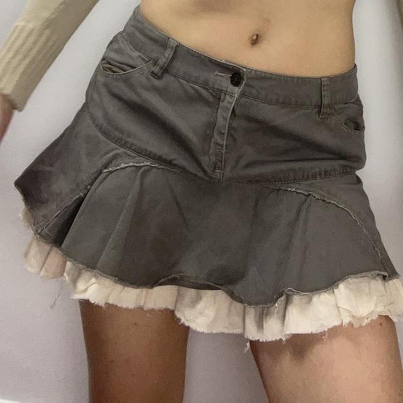 Grey Denim Layer Mini Skirt
