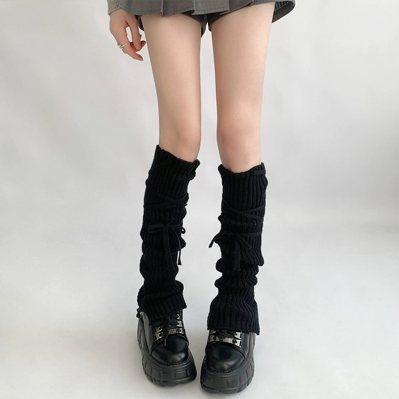 Cozy White Lace-Up Cable Legwarmers