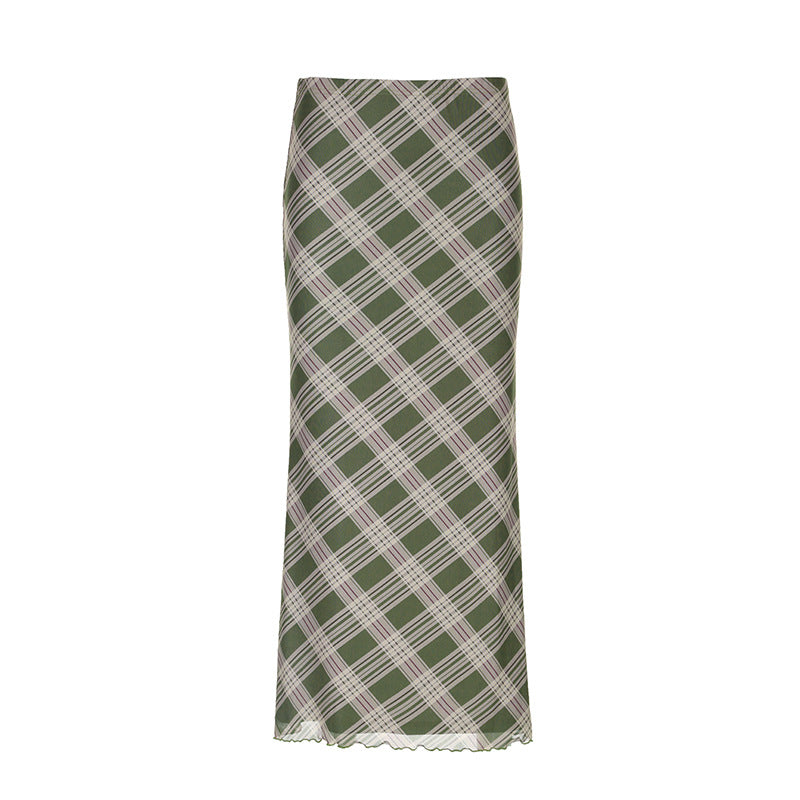 Olive Green Plaid Buttoned Maxi Skirt
