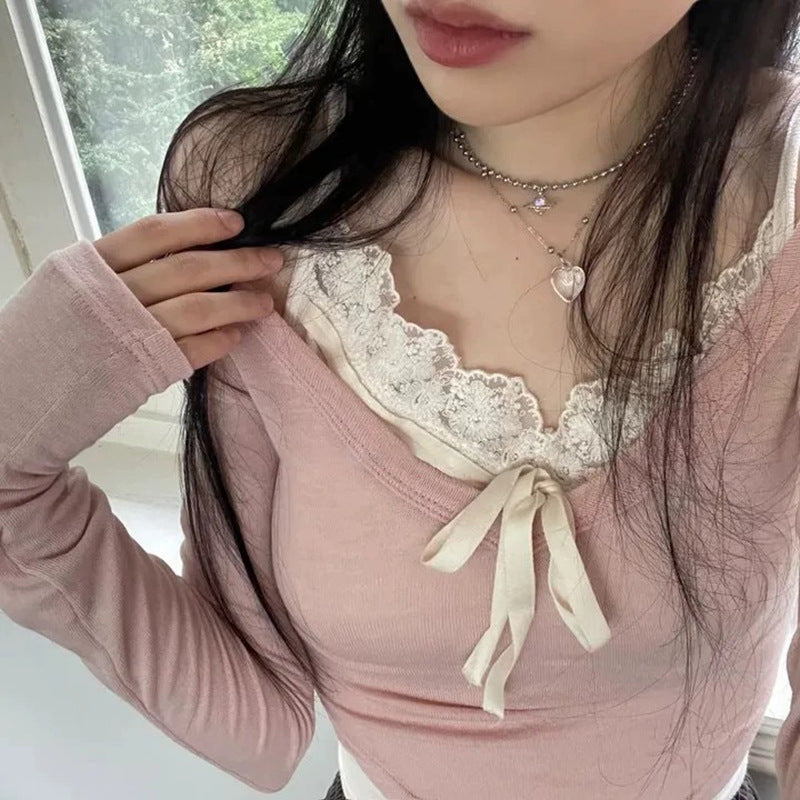 Lacey Collar Pink Bow Crop Top