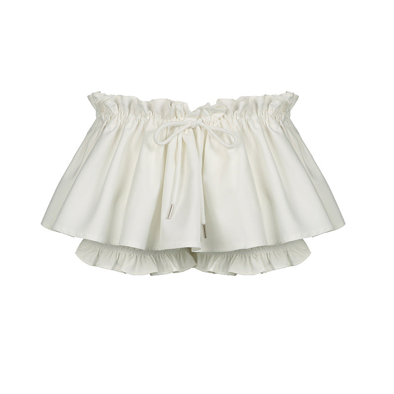 Ivory Ruffled Drawstring Waist Mini Skirt