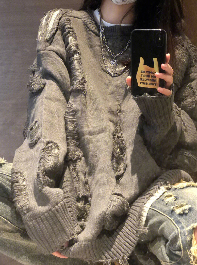 Ophelia Grey Ripped Sweater