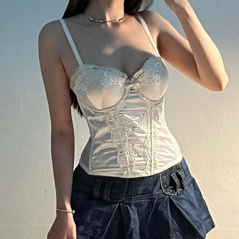 White Satin Lace Embroidered Cami