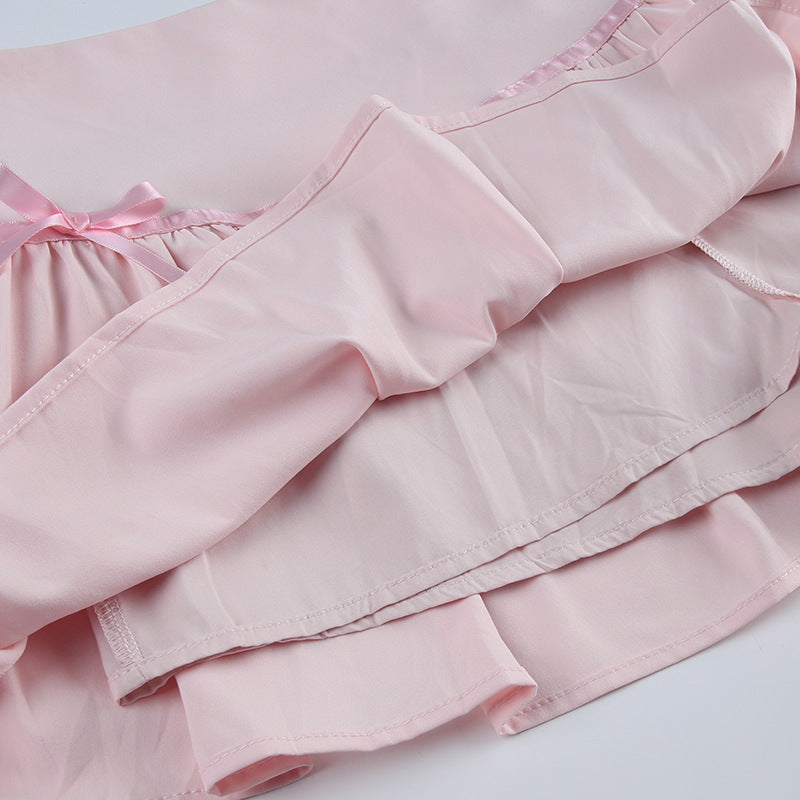Soft Pink Ruffle Tie-Waist Skirt
