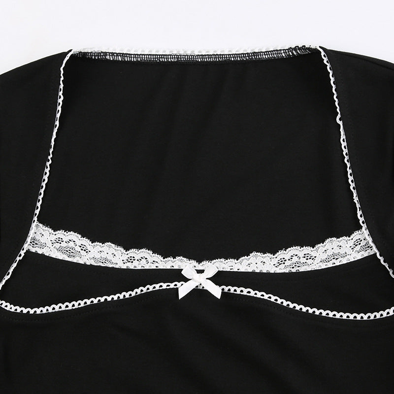 Simple Lace-Edged Square-Neck Top