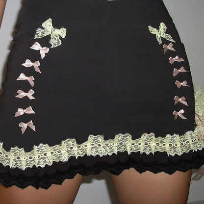 Delicate Lace Bow Mini Skirt