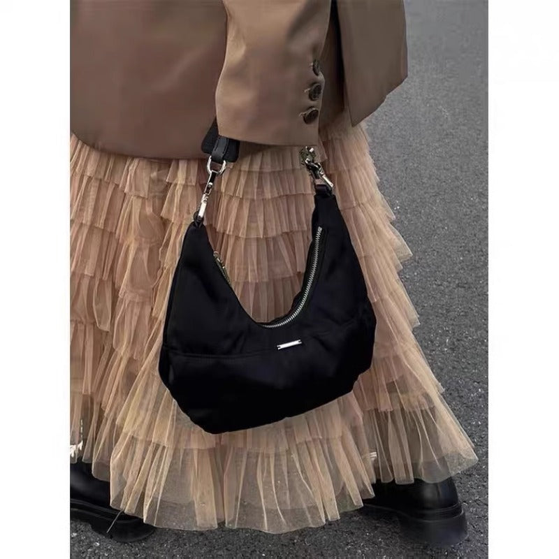 Simple Black Wrinkle Shoulder Bag