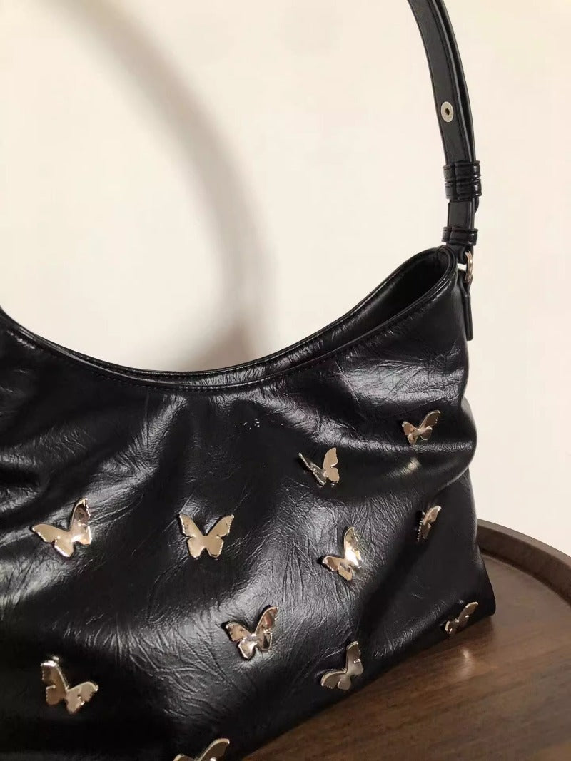 Bright Black Multiple Butterfly Bag