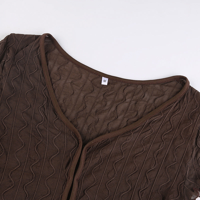 Brown Cut Out Wrinkle Top