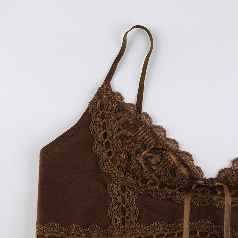 Brown Lace Bow Knit