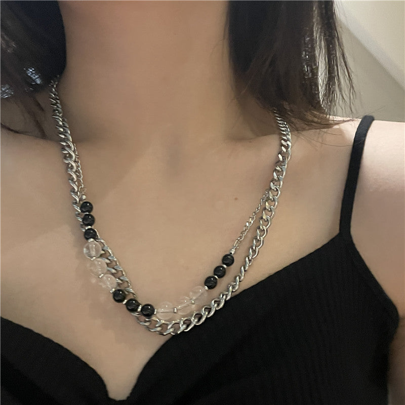 Silver Black Heart Charm Necklace