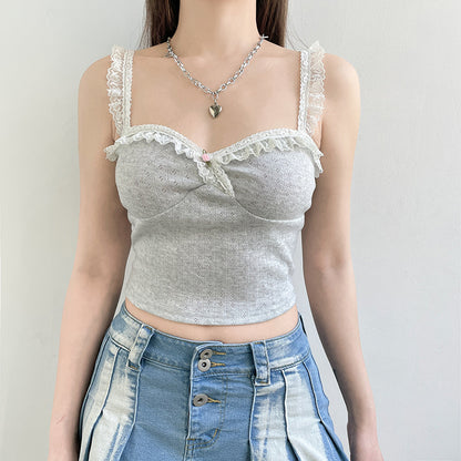 Gray Lace Line Top
