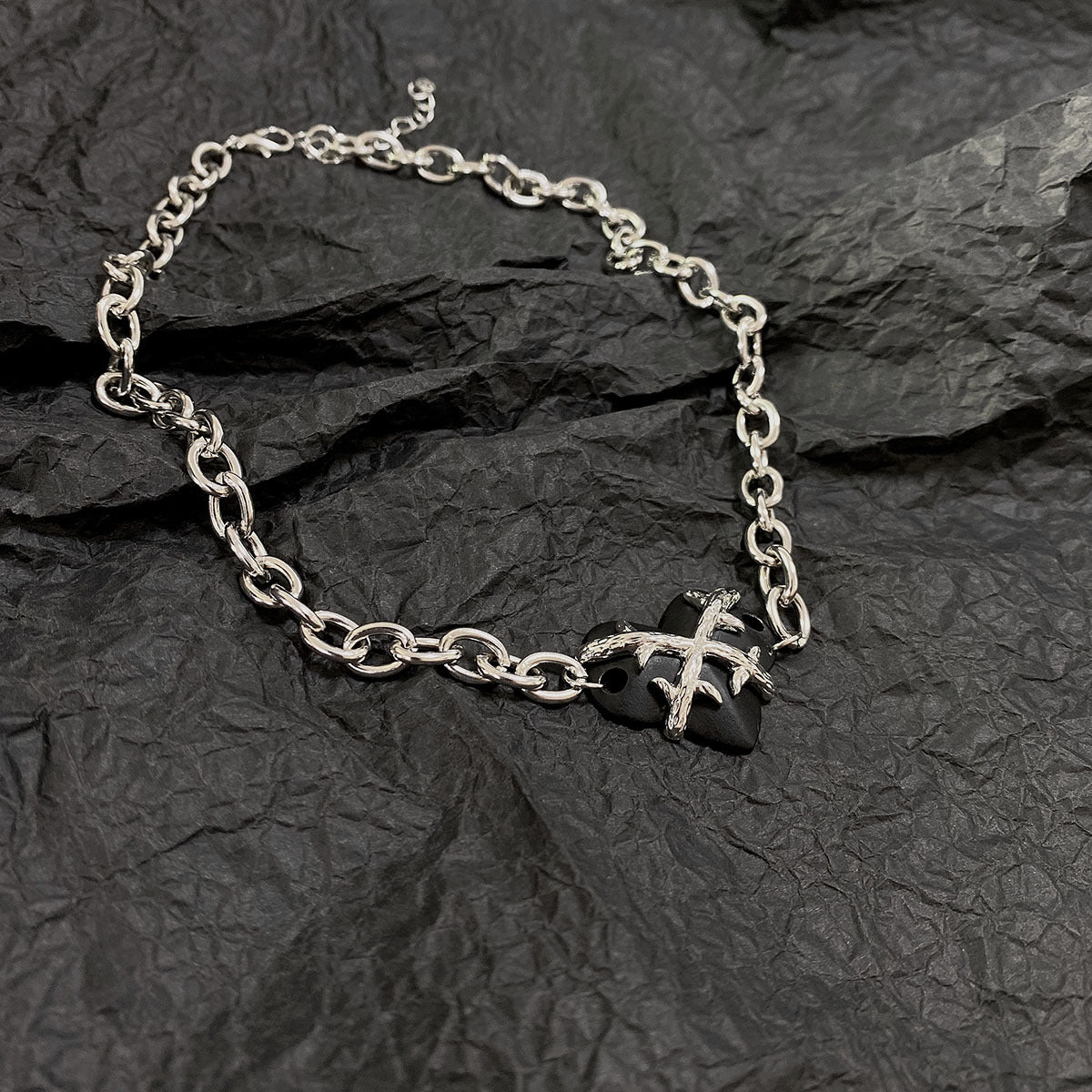 Cross The Black Heart Necklace