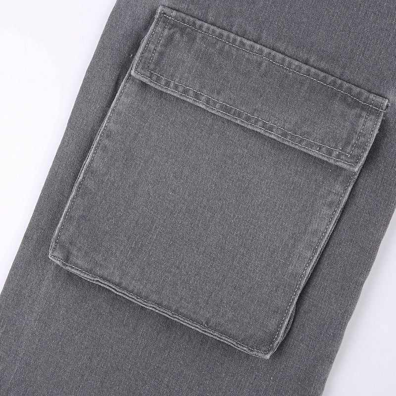 Gray Big Pocket Star Printed Jeans