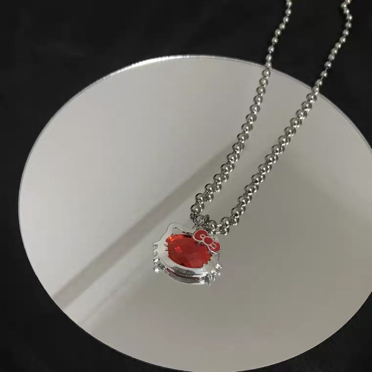 Red Kitty Charm Necklace