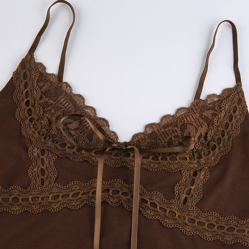 Brown Lace Bow Knit
