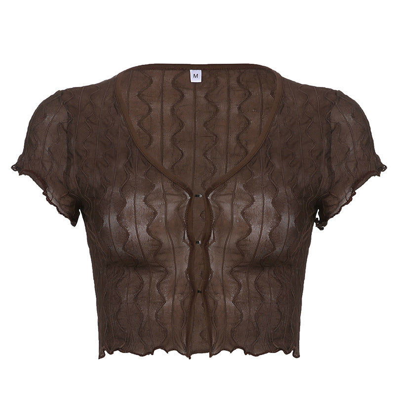 Brown Cut Out Wrinkle Top