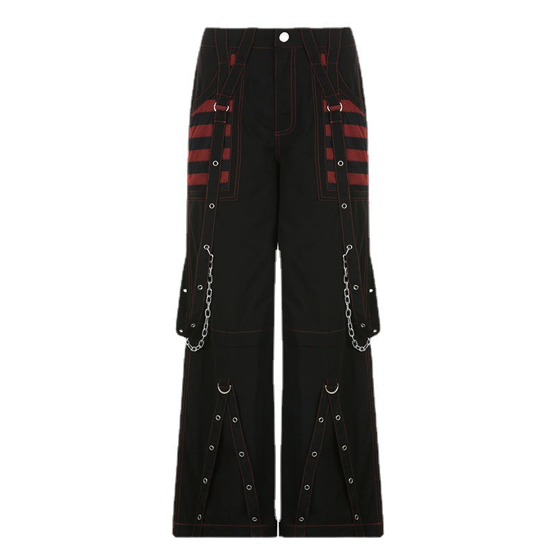 Y2K Belt Patchwork Gridding Pants