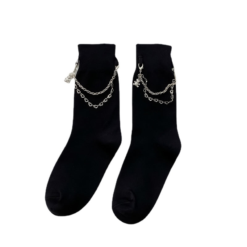Black Punk Pearl Chain Socks