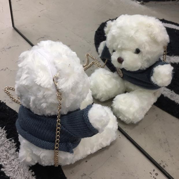 Fuzzy white bear bag